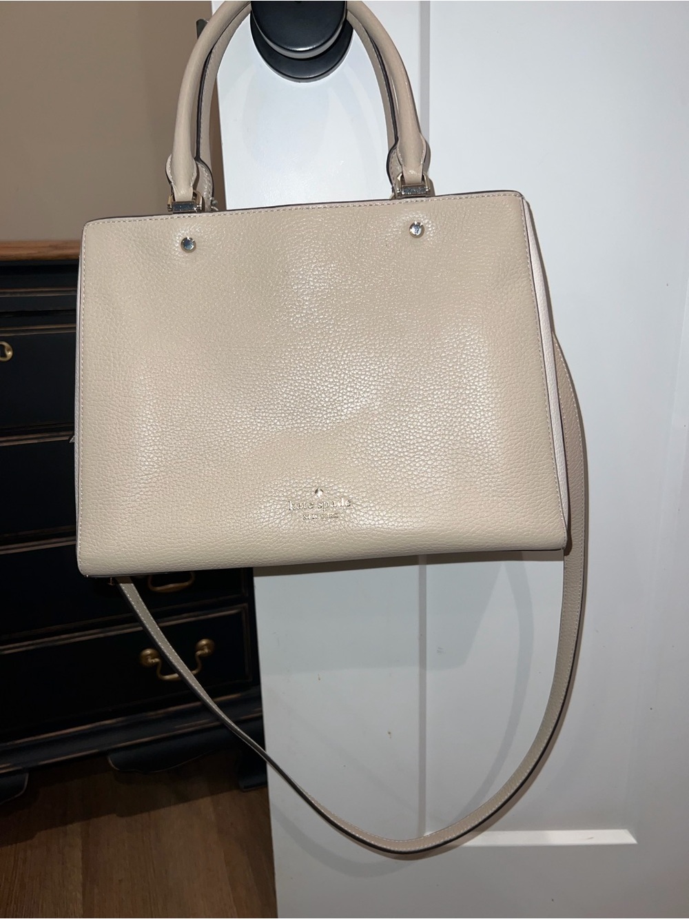 kate spade Beige Pebbled Leather Structured Satchel